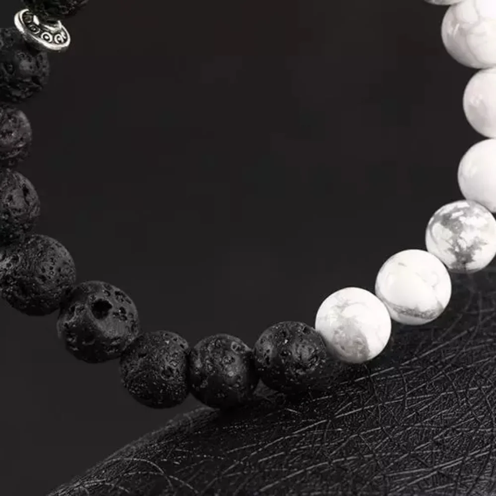 Lava Stone Pearl Marble Beaded Leopard Cat Bracelet
